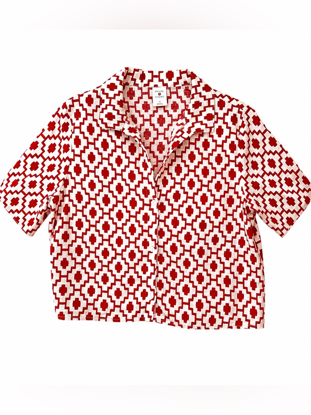 Shade & Shore Linen Top red white short sleeves size S